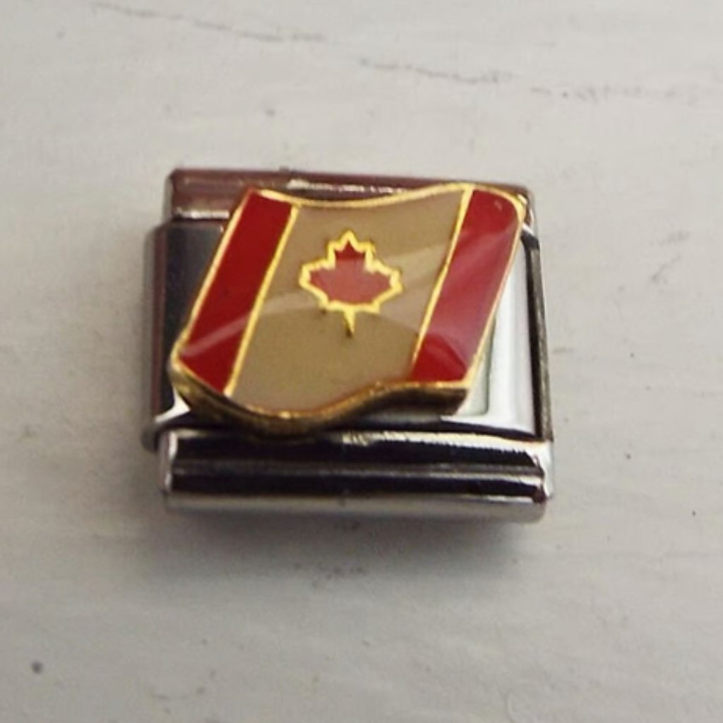 Enamel Flag Of Canada 9mm Stainless Steel Italian Charm Bracelet Link New 00